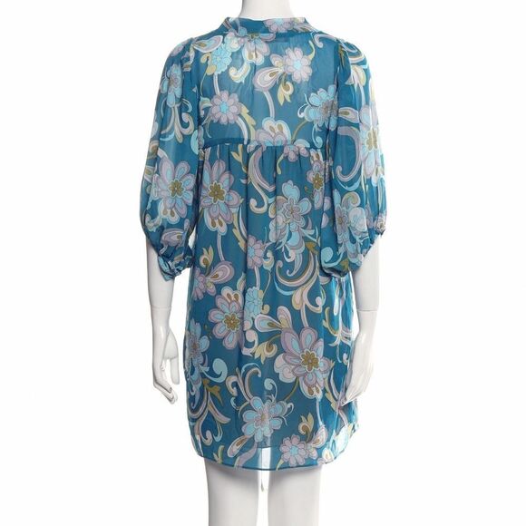 11.11 / eleven eleven Turquoise Blue Bold Floral Printed Mini Dress Size: XS - Picture 2 of 7